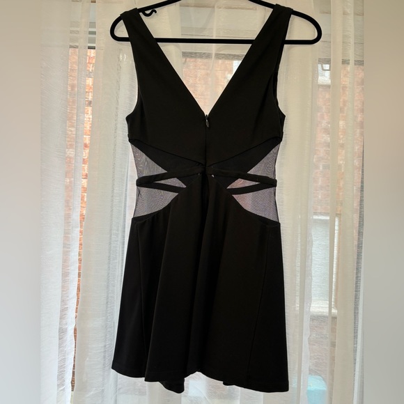 Black Mini Tank Dress with Mesh Cutouts - Picture 2 of 5